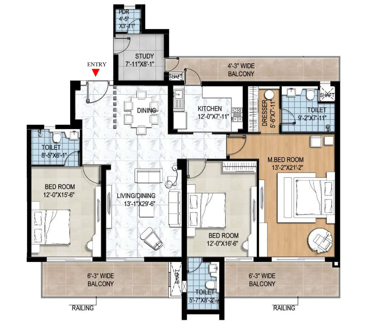 AU Aspire Leisure Valley 3BHK floor plan